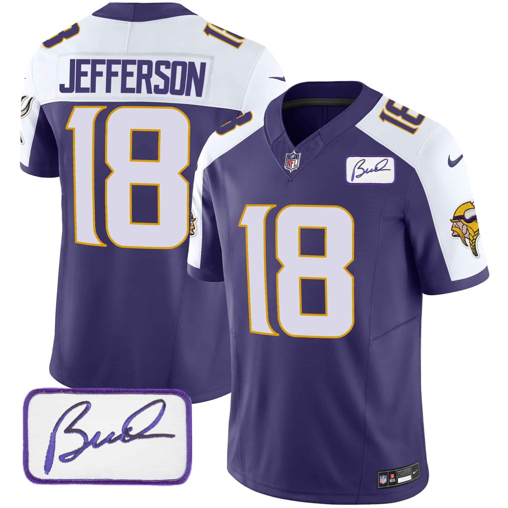 Men Minnesota Vikings #18 Jefferson Purple 2024 Nike Bud Grant Patch Classic Limited NFL Jersey style 2